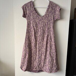 Pact Purple Floral Open Back Short Sleeve Dress - Size XL